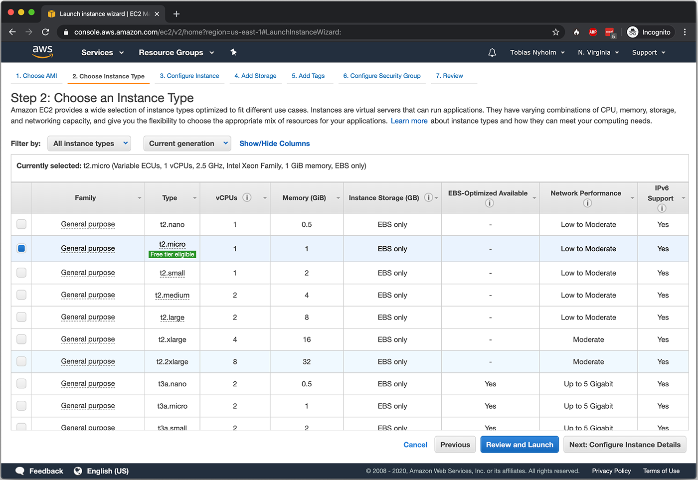 Select instance type